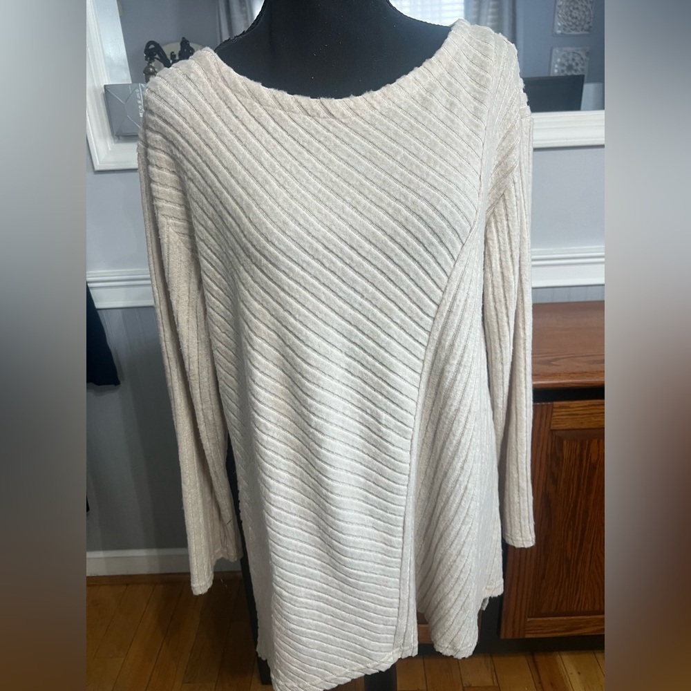 Melloday-Cream Ribbed Long Sleeve Sweater